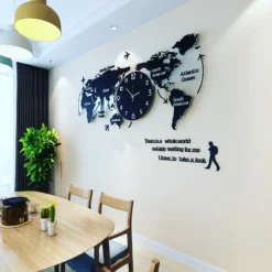 Creative World Map Large Wooden DIY 3D Wooden Wall Clock(CWM)