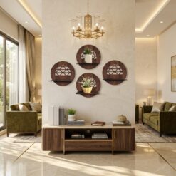 Set of 4 Random Round Wall Hanging Laminated MDF Plants(S8)