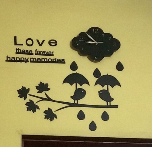 Love Birds With Umbrella & Clouds Raining MDF Wooden Wall Clock (LBW) photo review
