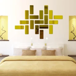 12 Pcs Golden Rectangle Mirror Stickers for Mirror Acrylic Wall (GRM12)