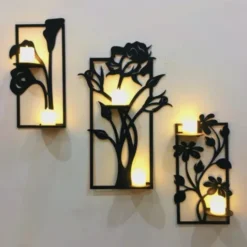 Decorative set of 3 flower frame Wall Shelf MDF Yes 6 Candles! (3FFS)